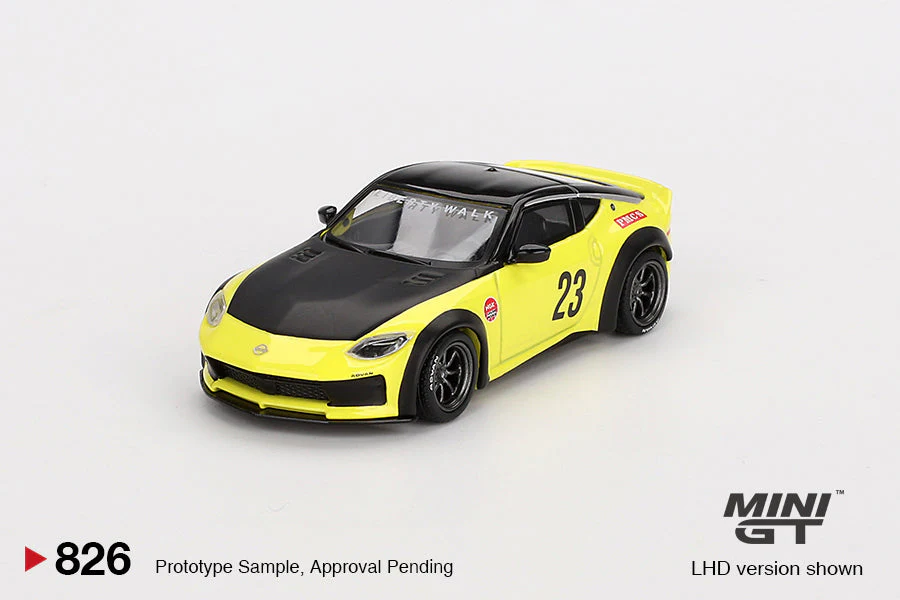 Nissan Z Ikazuchi Yellow Liberty Walk diecast 1:64 LBW wide-body